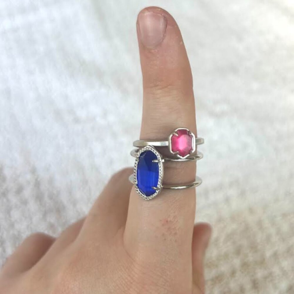 Kendra Scott Drusy Red and Sapphire Silver Ring Bundle - Size 9